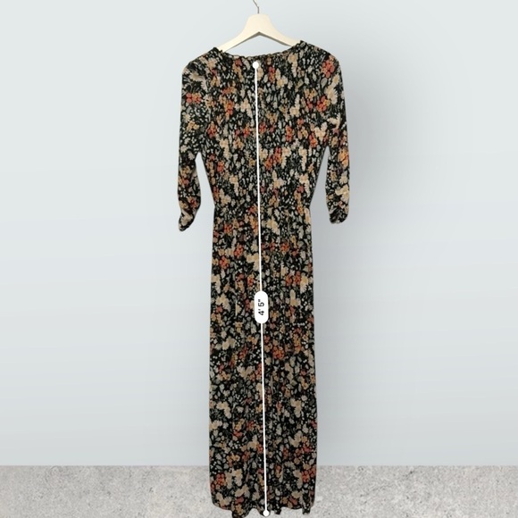 Anthropologie Maeve Omya Smocked Maxi Dress in Black & Orange Floral Print XS - Picture 10 of 12